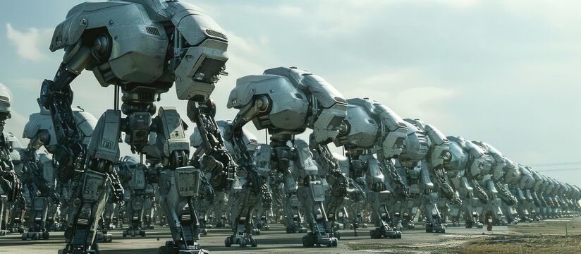 Army of heavy fighting robots. Copy space image. Place for adding text or design