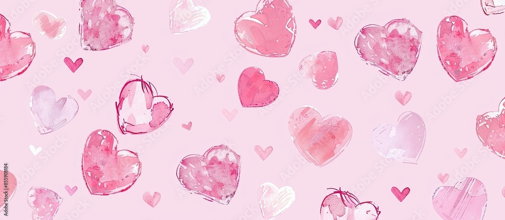 Wall mural seamless pink with different hearts. st. valentines day design. textile, fabric, packaging, wallpape