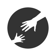 Charity for children glyph icon. Silhouette symbol. Parent and child hands together. Child protection. Parenthood