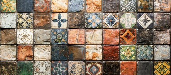 Colorful digital wall tiles design for bathroom. Copy space image. Place for adding text and design