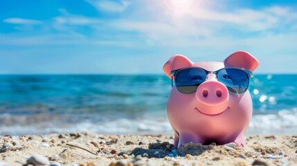 Beach Bum Piggy: Holiday relaxation fuzzy beach background