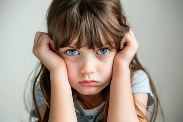 Fototapeta premium An upset little girl showing her emotions.