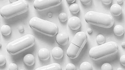 Seamless pattern of white capsules and spheres for medical and pharmaceutical concepts
