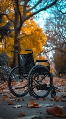 Fototapeta premium Wheelchair and Disabled Person Concept, Highlighting Disability Benefits, Freedom, Equality, Inclusion, and Caring for Disabled and Empty Nest Seniors. High-Resolution Background Generated by AI.