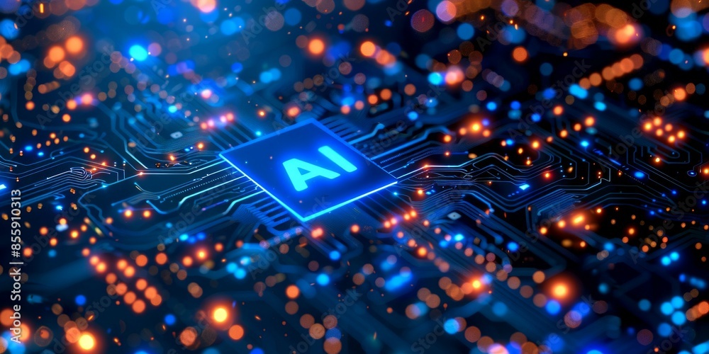 Wall mural ai learning and artificial intelligence. quantum computer technologies. ai̇