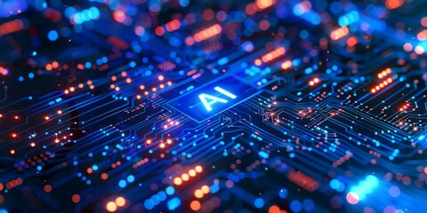 Fototapeta premium AI Learning and artificial intelligence. Quantum computer technologies. Aİ