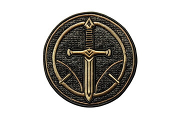 Ornate medieval shield emblem featuring a sword design. Perfect for fantasy themes, games, and historical projects.