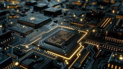 Obraz premium abstract computer circuit board wallpaper background futuristic technology concept digital art 3d illustration