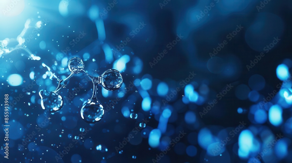 Wall mural abstract scientific background with molecular structure and liquid bubbles blue light effect ai gene
