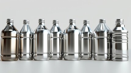 3D image of metal bottles in white background.
