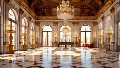 Fototapeta premium Royal palace lobby interior, Ai Generated