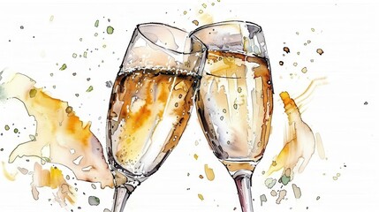 champagne glasses clinking together in toast elegant watercolor illustration