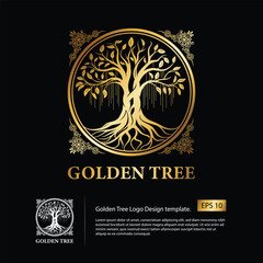 Golden Tree logo with a tree that colored by gold and a victorian style border.