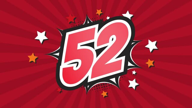 Animation of Number 52 - Fifty-Two - 52nd fifty-second