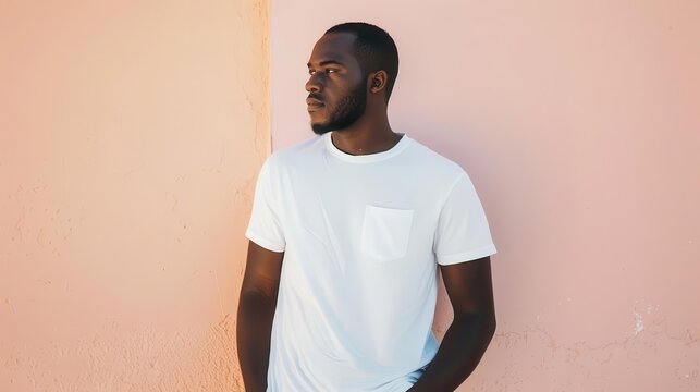 confident man in white tshirt with hands in pockets aigenerated art