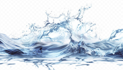 A dynamic splash of clear blue water against a transparent background, capturing the motion and fluidity of the liquid in mid-air.
