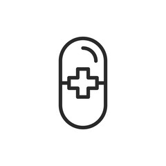 Medical capsule with cross, linear style icon. medical or health-related capsule. Editable stroke width.