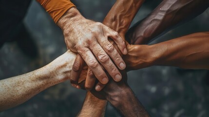 Fototapeta premium diverse group of people joining hands in unity collective action against social injustice solidarity and support fighting for equality powerful symbol of change