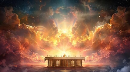 divine eucharist symbolism lords supper table with angelic presence in heavenly skies inspirational digital painting
