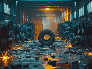 Old Metal and Rubber Wheels from Industrial Equipment