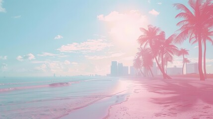 dreamy miami beach scene in soothing pastel hues ai generated midjourney illustration