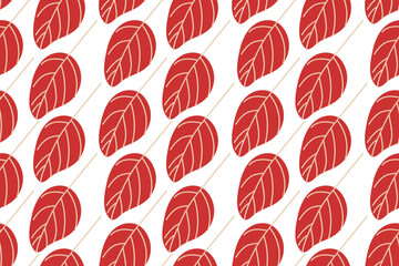 Seamless Autumnal Leaves pattern. Autumn sketch abstract leaves in red color. Vector illustration in doodle style. Repeated Vector flat repeated background for wallpaper, wrapping, packing, textile