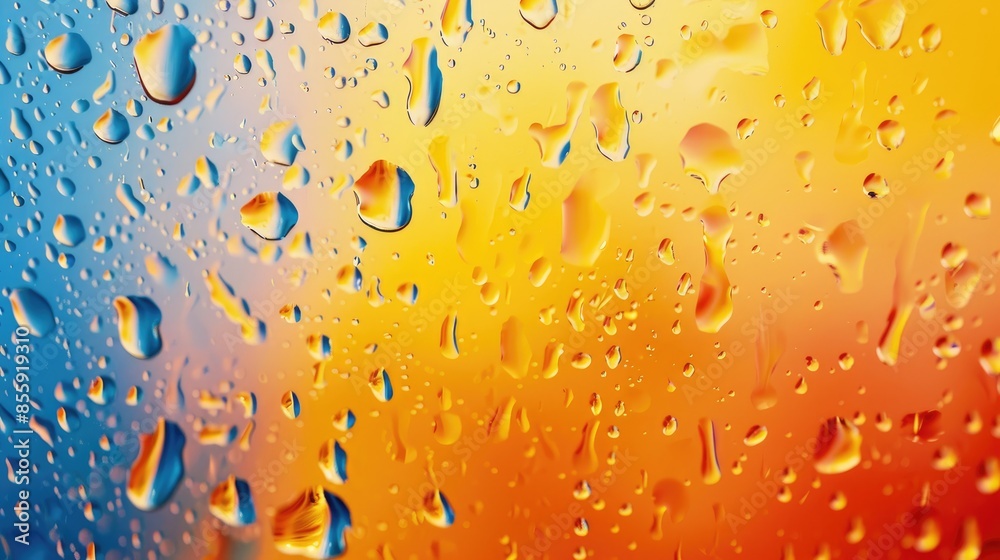 Wall mural Orange yellow and blue abstract background with water droplets