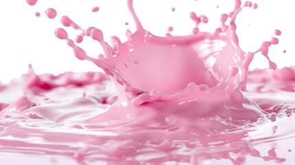 dynamic splash of pink milky liquid similar to smoothie or yogurt cut out photo