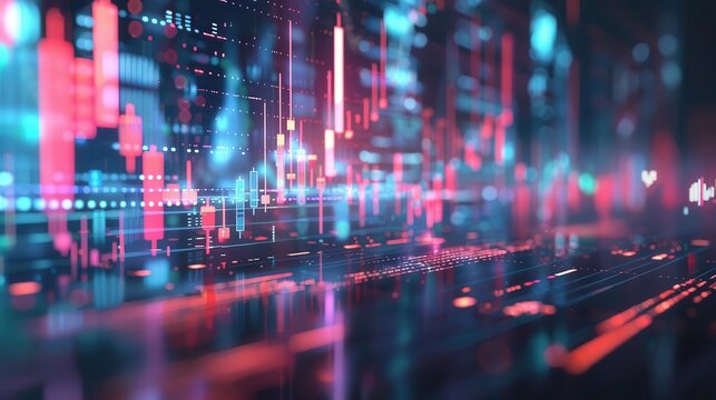 dynamic stock market graph with fluctuating lines and candlestick charts set against a futuristic technology background abstract photo