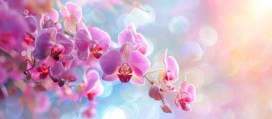 Orchid flower in orchid garden, Orchid flower bloom. pastel background. Copy space image. Place for...