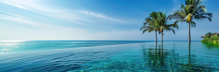Serene Infinity Pool Overlooking Turquoise Ocean and Palm Trees