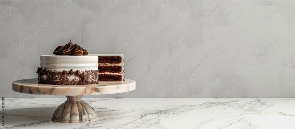 Wall mural luxury marble cake plate isolated on white. copy space image. place for adding text and design
