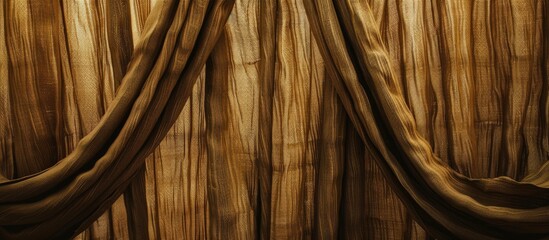 Thin brown rope curtains on the background on the background of evening colors. Copy space image. Place for adding text and design