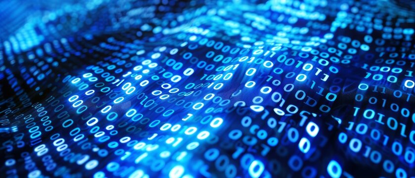 Abstract digital background with blue binary code.