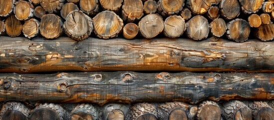 wood texture, background from logs, log cabin . Copy space image. Place for adding text and design