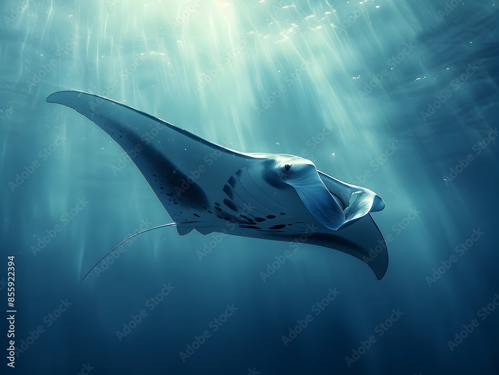 Sticker Graceful Manta Ray Gliding Through the Serene Underwater Ocean Expanse