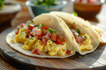 Inviting Breakfast Tacos with Scrambled Eggs and Fresh Salsa  