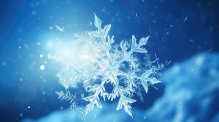 snowflake with beautiful light and snowflakes on blue sky
