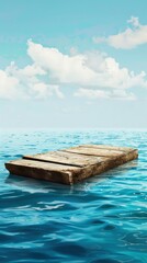 Fototapeta premium wooden dock floating on the sea, blue sky and white clouds, clean background