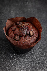 muffin chocolate cupcake sweet dessert cake appetizer meal food snack on the table copy space food background rustic top view