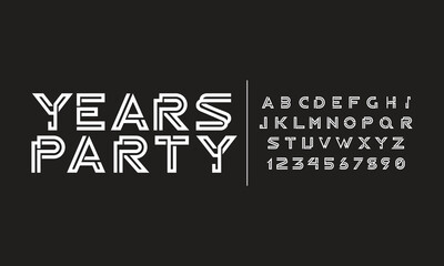 Years Party Creative font. Modern abstract digital tech font. Logo creative font, type, technology, movie, digital, music, movie, party, neon box. Fonts letter and number in vector format.