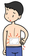 病気・疾病のイラスト - ギックリ腰・腰痛・腰の張り・湿布薬・膏薬