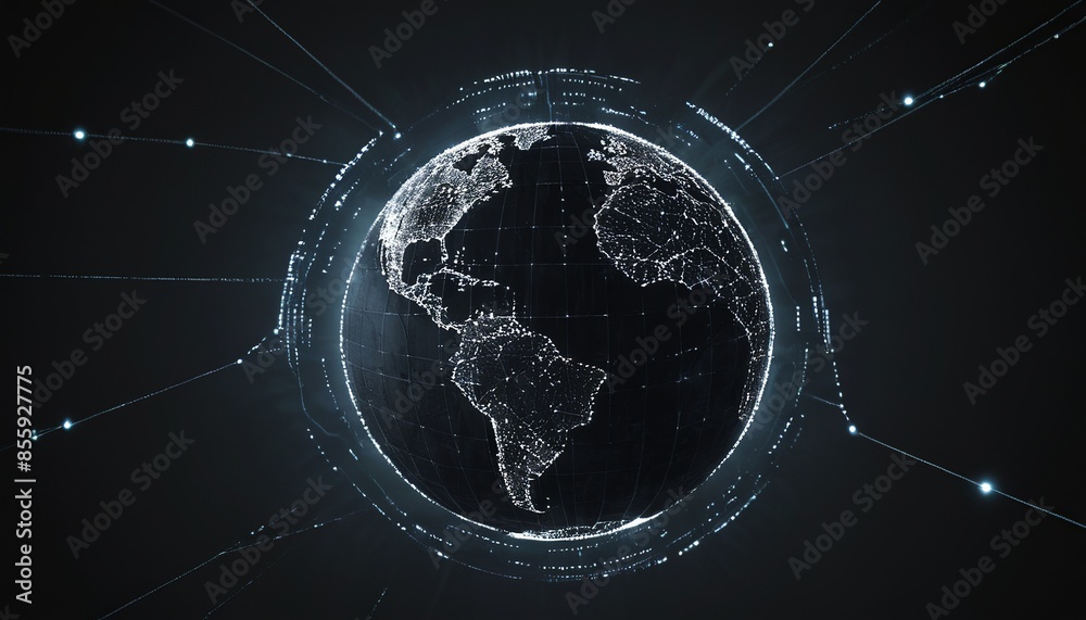 Poster interconnected data streams orbiting a digital globe