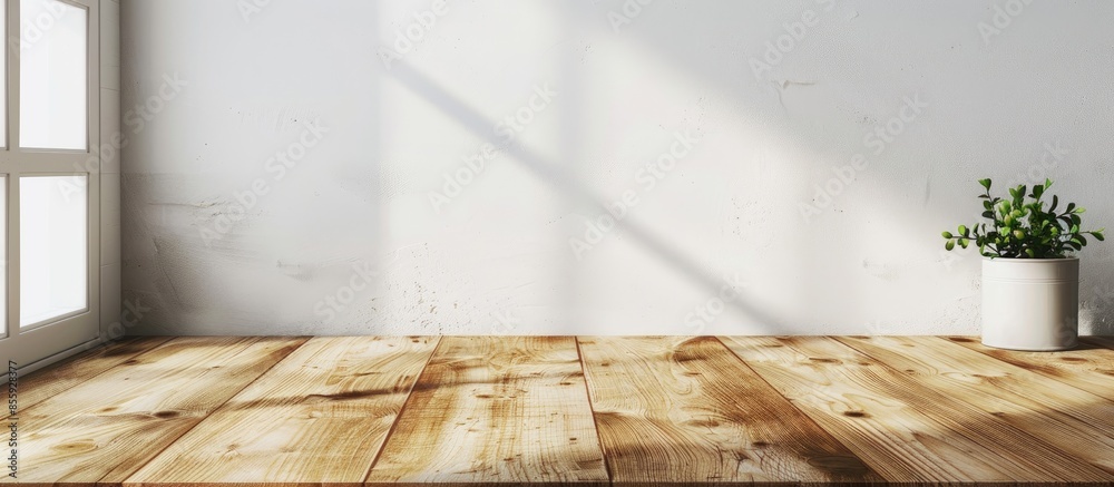 Wall mural kitchen interior and wooden white desk . Copy space image. Place for adding text and design