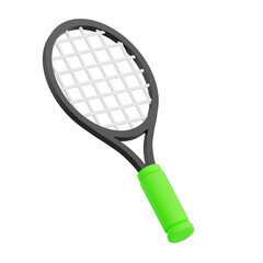 3D render racket tennis icon illustration. Isolated on transparent background