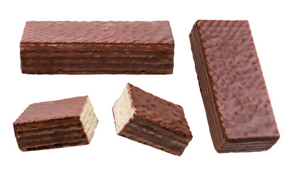 Set of wafers in chocolate on white background. Isolated