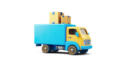3D Cartoon Delivery Truck on a White Background | Isolated on Transparent & White Background | PNG File with Transparency