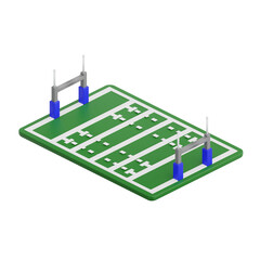 3D render rugby field icon illustration. Isolated on transparent background