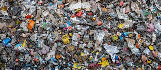 Plastic waste dumping site. Copy space image. Place for adding text and design