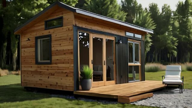 Modern Tiny House with Wooden Siding and Deck